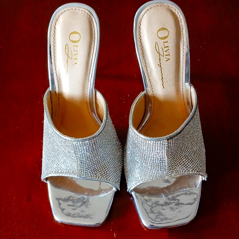 Shiny Silver Crystal Embellished Sandals